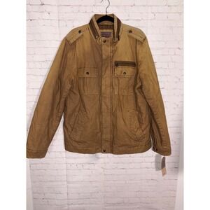 Levis‎ Mens Stand Collar Military Jacket Brown Cotton Canvas Coat XL
